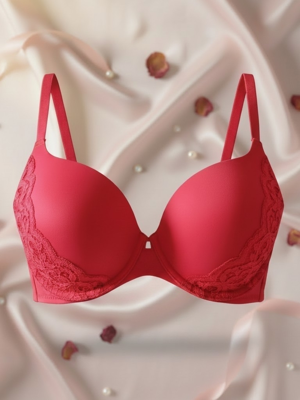 Victoria's Secret Red Lace-Trim Molded T-Shirt Bra